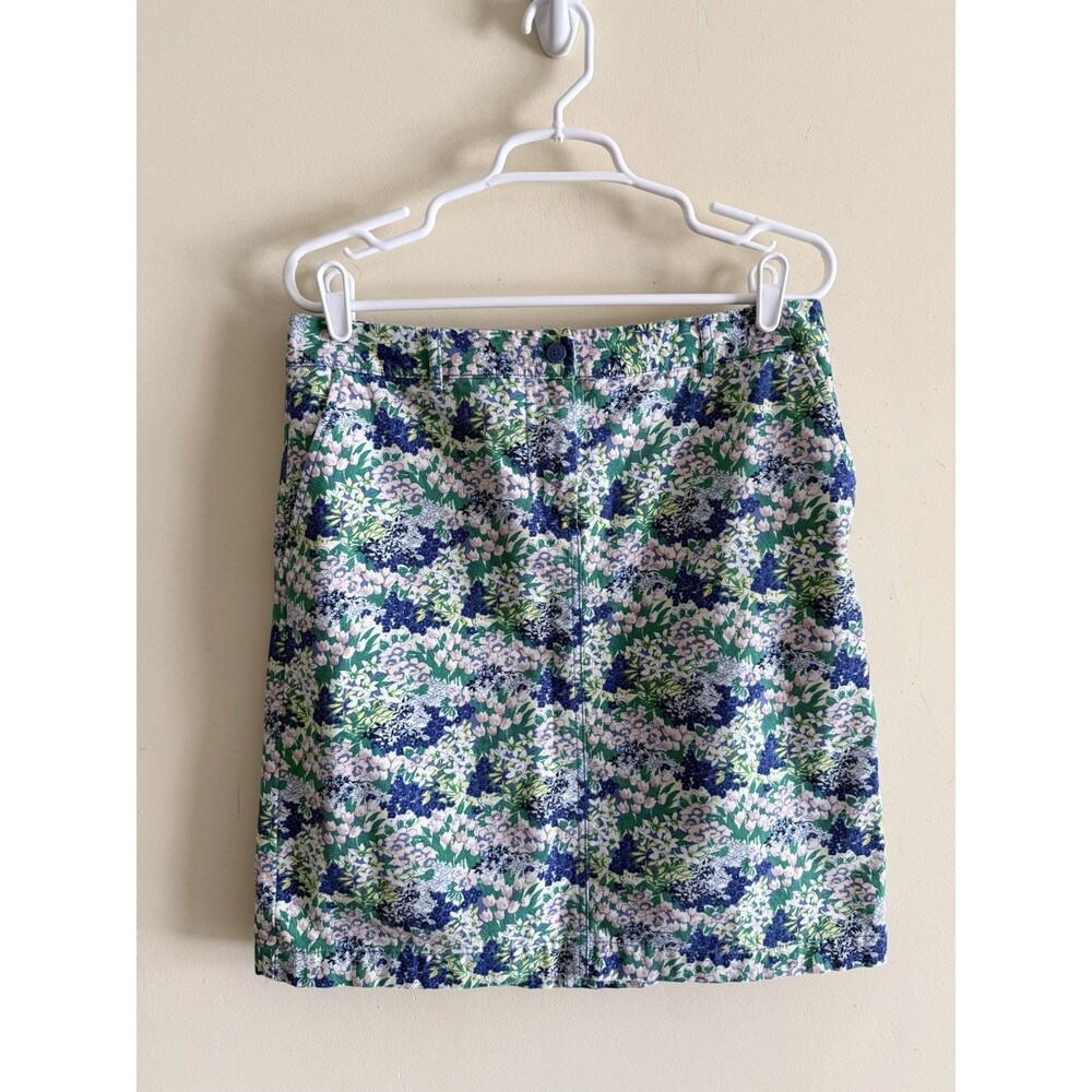 Talbots Women's Size 8 Blue Green Floral Cotton Twill Skirt Classic Preppy